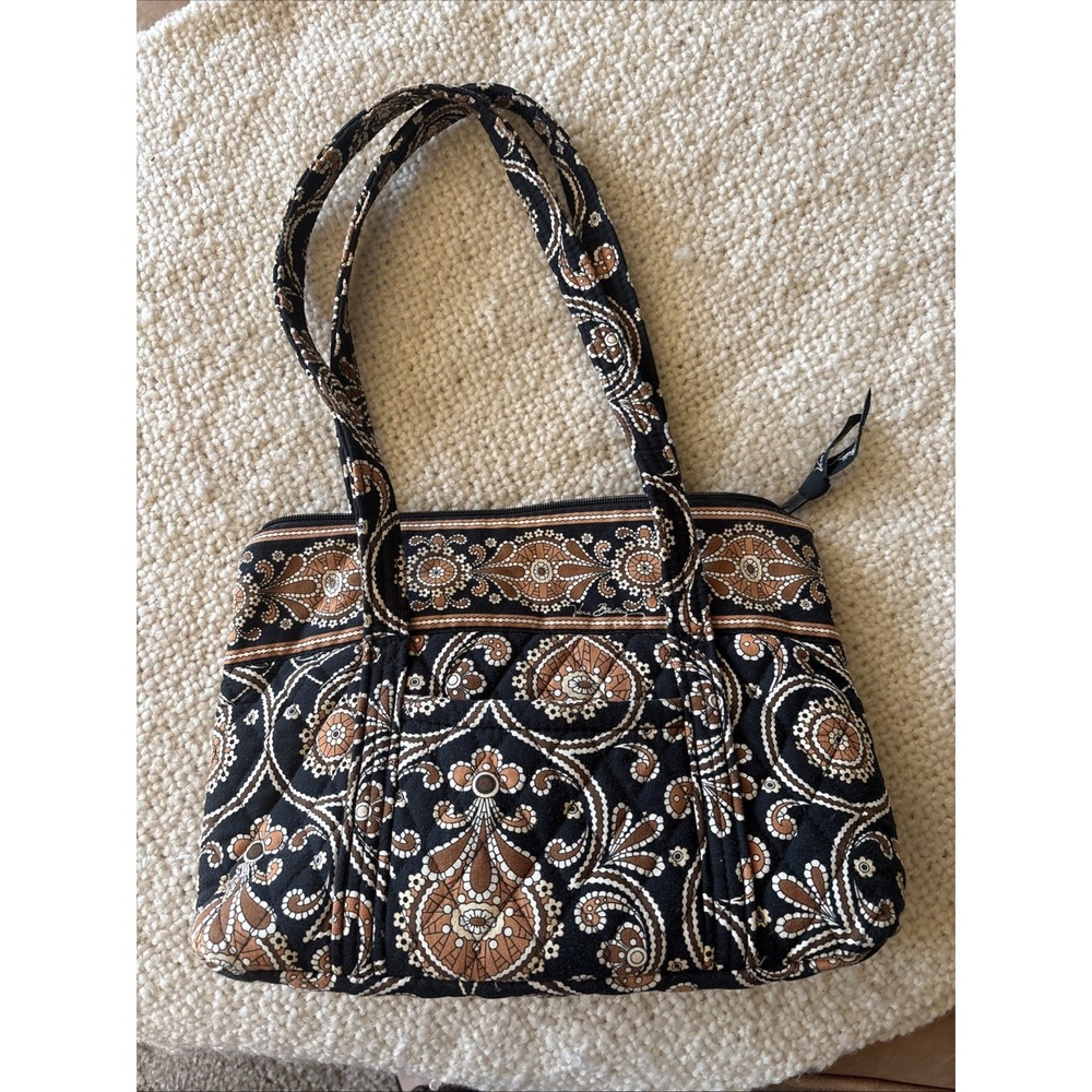 Retired Quilted VERA BRADLEY CAFE LATTE PURSE Shoulder Tote Bag Black Brown